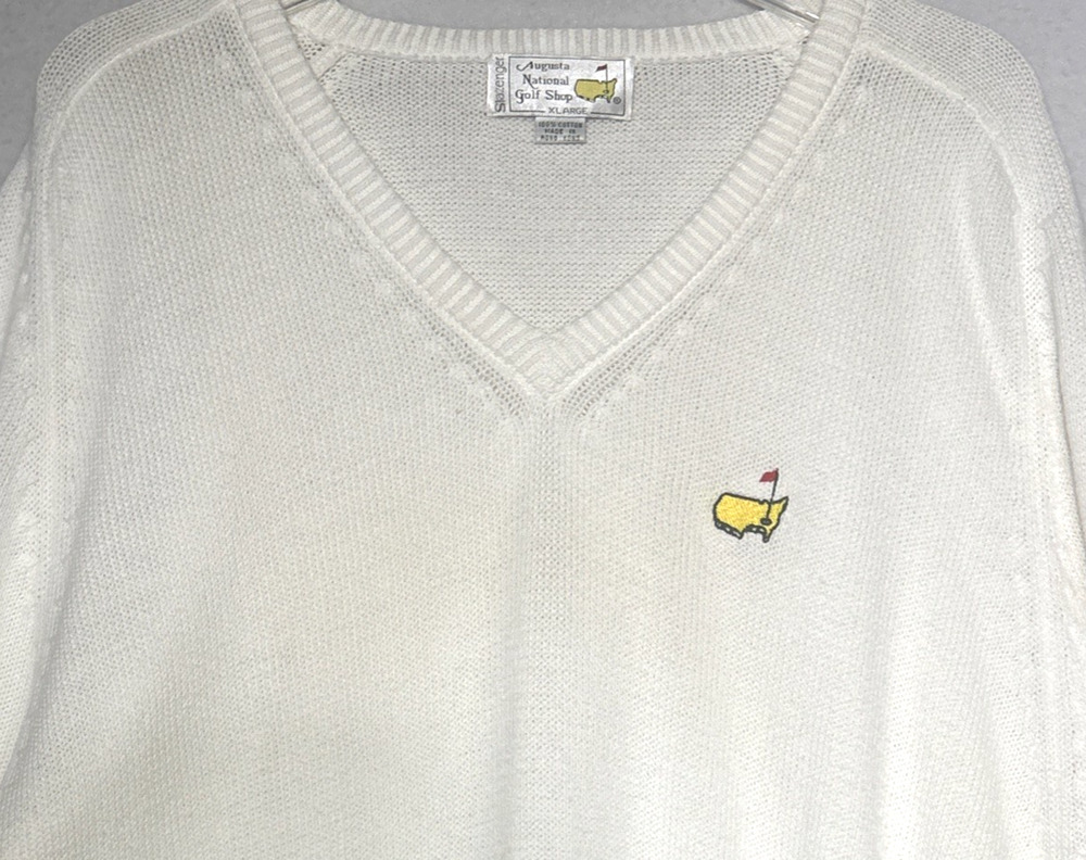 Vtg Slazenger V Neck Sweater Mens Sz XL White The Masters Augusta GA Golf Shop